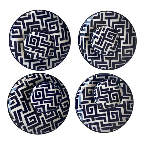 Navy and White Greek Key Motif Plates-Set/8 - CENTURIA