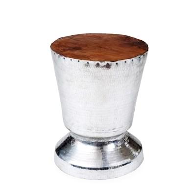 Teakwood and Hammered Silver Side Table - CENTURIA