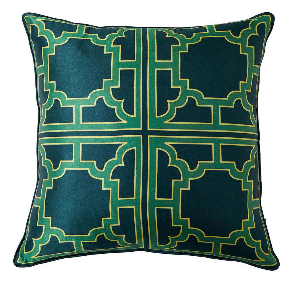 Kelly Green Geometic Silk Pillow - CENTURIA