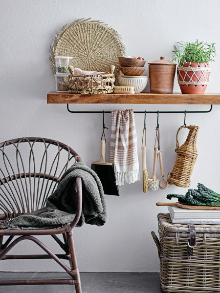 Wooden Shelf With 5 Metal Hooks