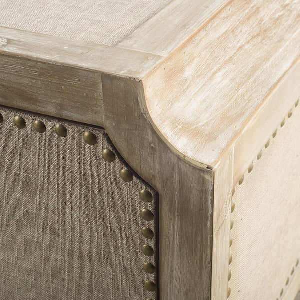Linen and Nailhead Whitewashed Coffee Table - CENTURIA