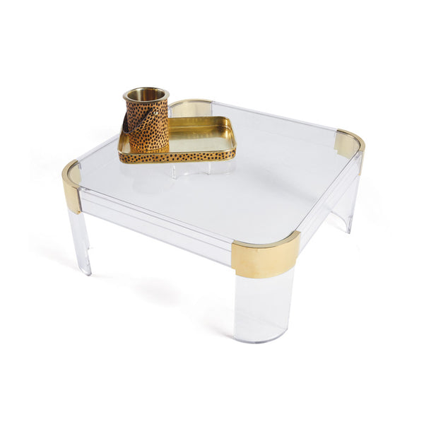 Lucite and Brass Square Coffee Table - CENTURIA