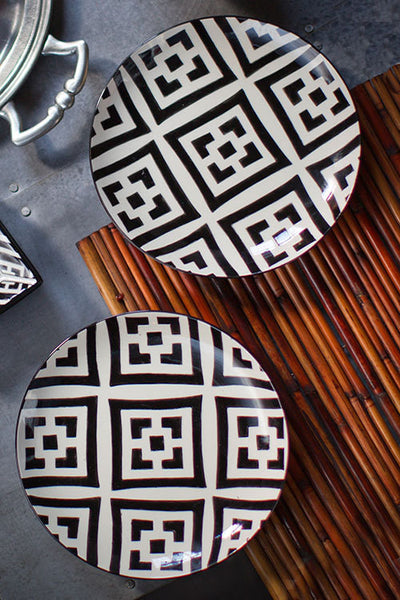 Ivory and Black Handpainted Moorish Desert Plates-Set/4 - CENTURIA