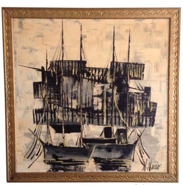 VINTAGE Asian Mid-Century Ship Painting - CENTURIA