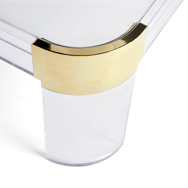 Lucite and Brass Square Coffee Table - CENTURIA