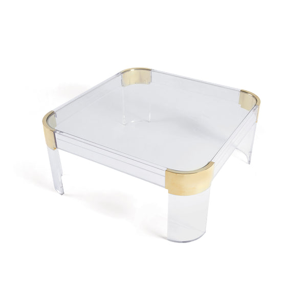 Lucite and Brass Square Coffee Table - CENTURIA