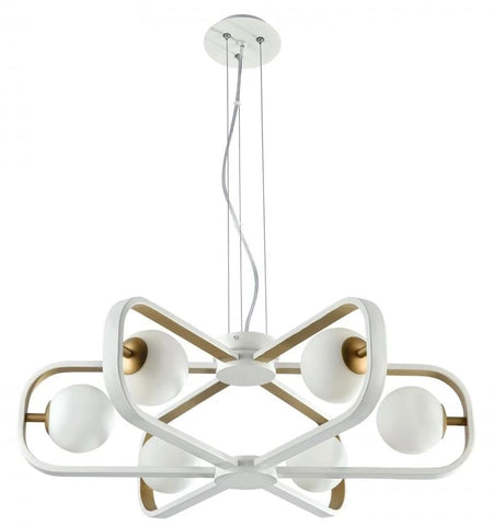 Organic Atomic Style Chandelier in White and Gold - CENTURIA