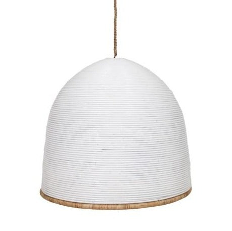 Oversized White and Tan Rattan Dome Chandelier