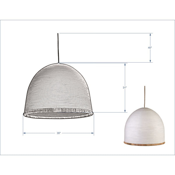 Oversized White and Tan Rattan Dome Chandelier