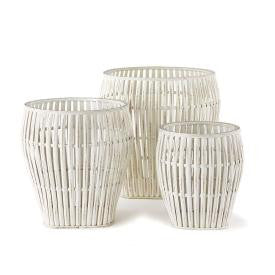 Whitewashed Bamboo Baskets-Set of 3 - CENTURIA