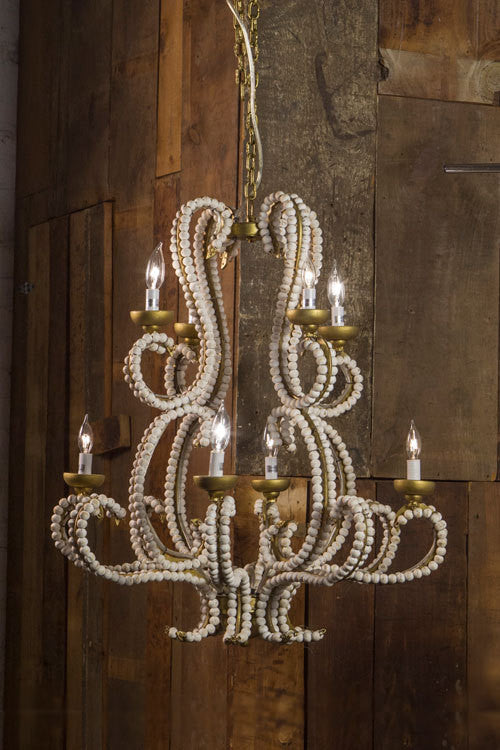 Iron Chandelier with Wood Beads - CENTURIA